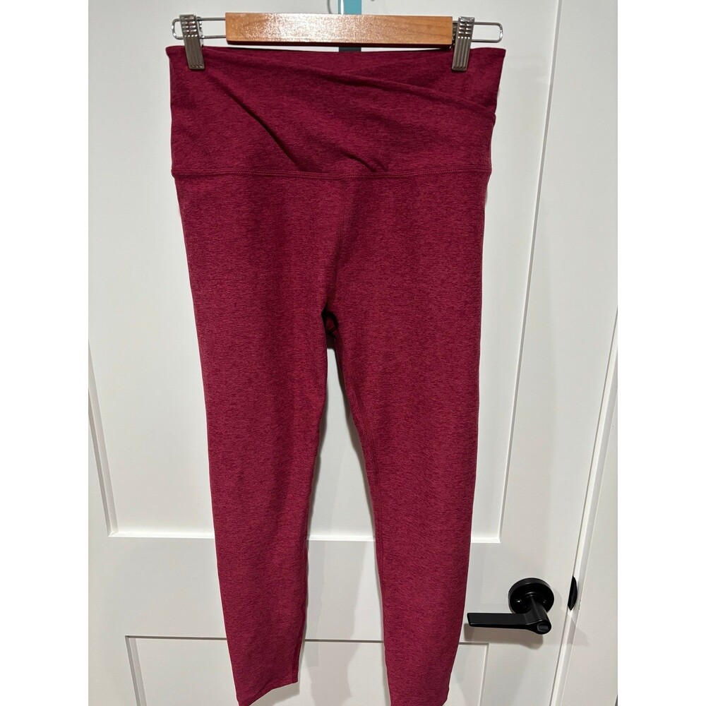 Beyond Yoga High-Waist Ribbed Leggings in Burgundy Heather